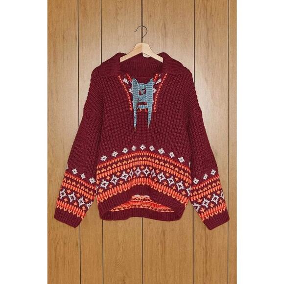 Kimchi Blue Urban‎ Outfitters Scout Lace Up Chunky Oversized Sweater Sz XS - Picture 1 of 8